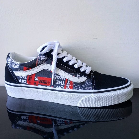 Vans Men's Old Skool Packing Tape Suede/Canvas Sneaker in Black/Red/True White - Picture 1 of 12